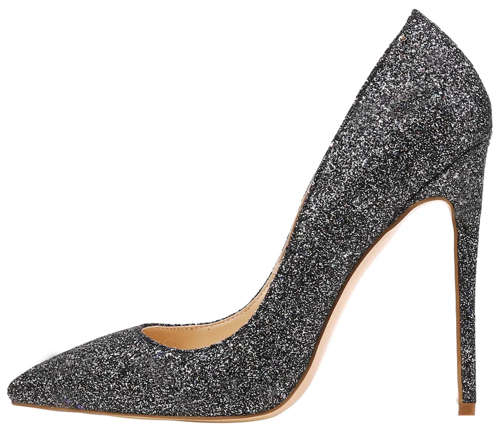 Black Glitters Wedding Stilettos Women Pumps Sexy 12cm Cystal Party High Heels