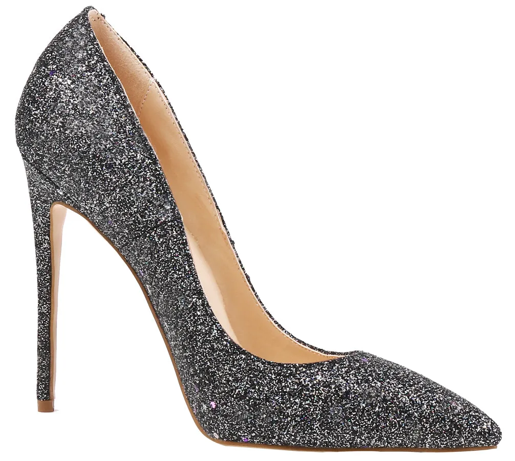 Black Glitters Wedding Stilettos Women Pumps Sexy 12cm Cystal Party High Heels