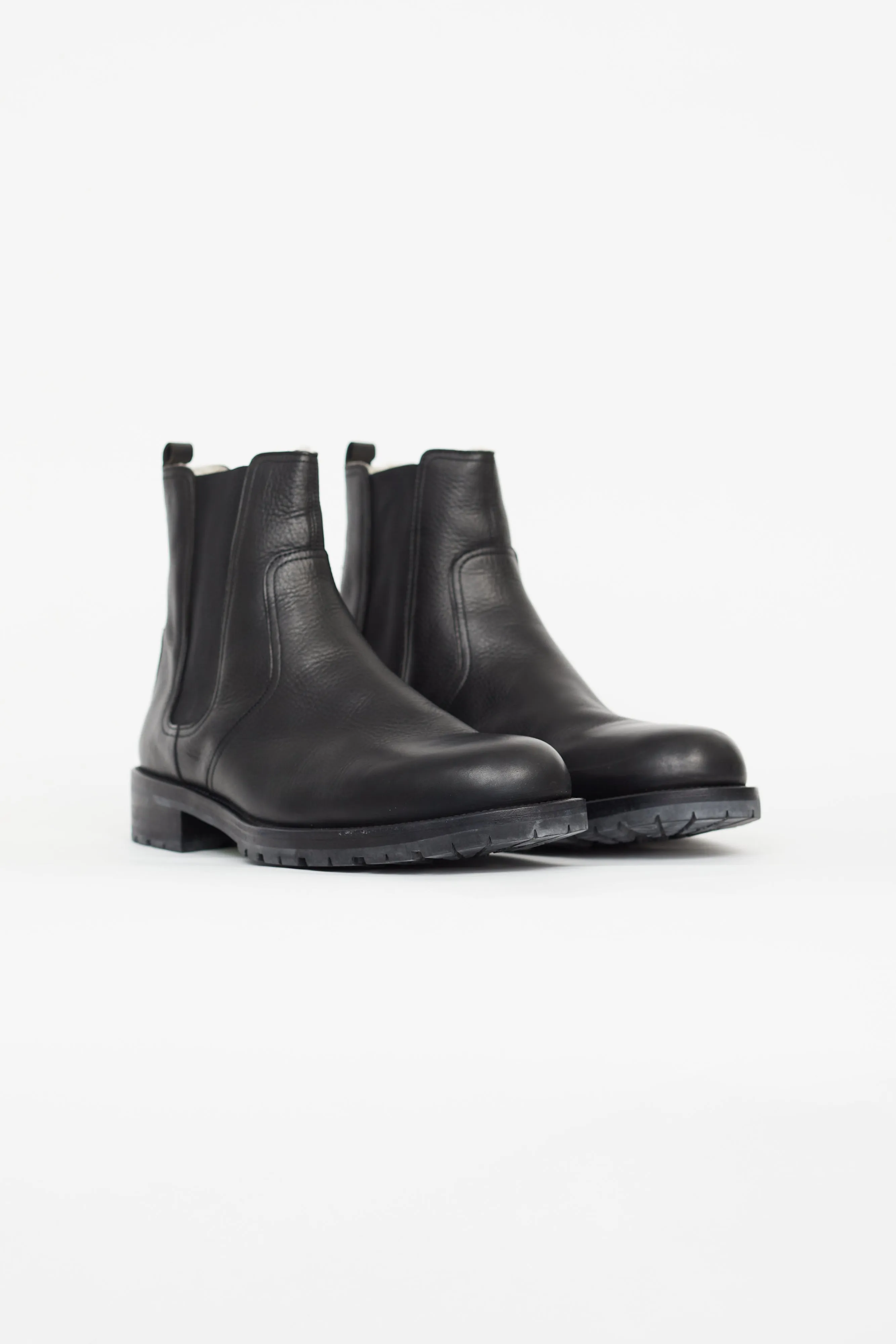Black Leather Shearling Chelsea Boot