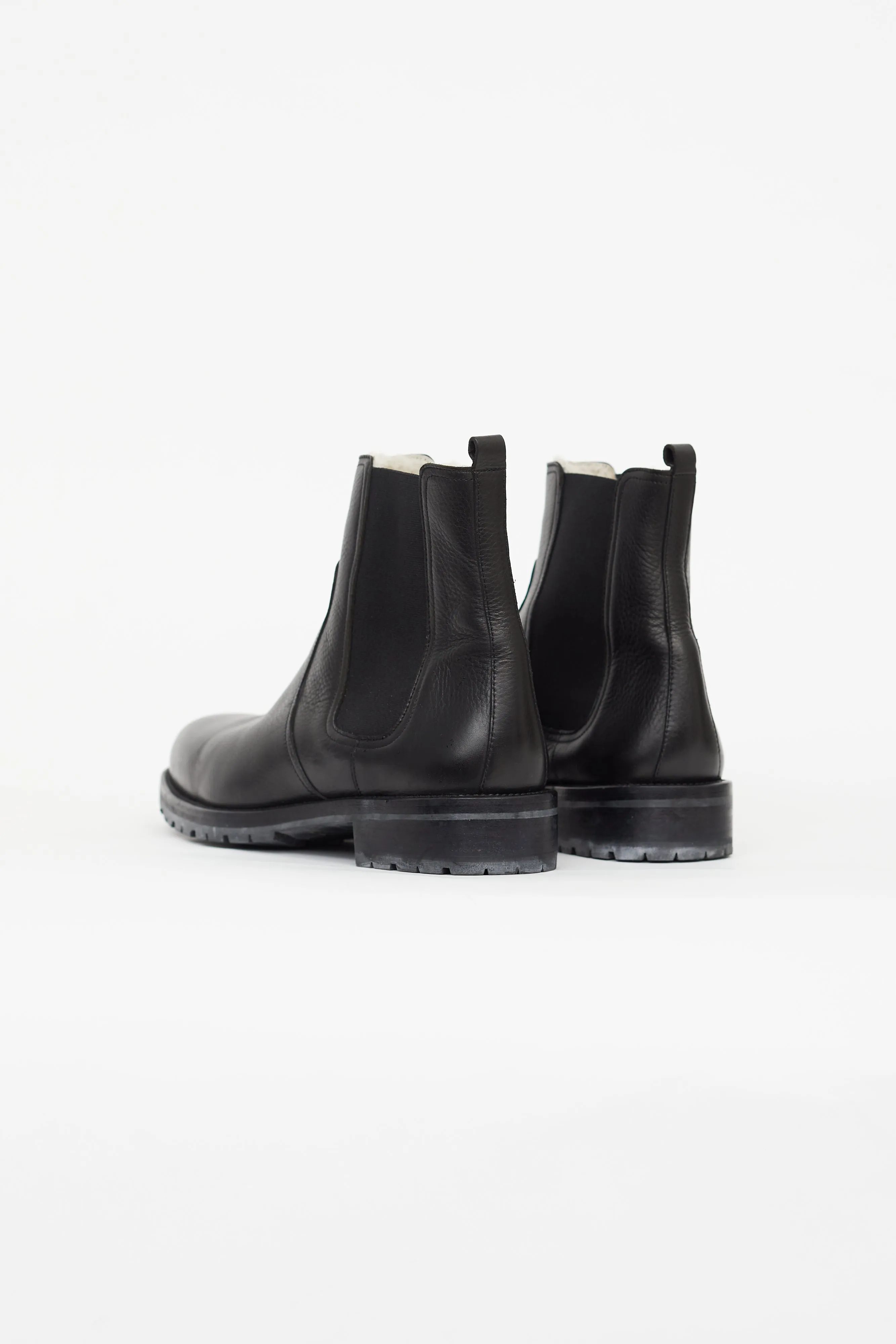 Black Leather Shearling Chelsea Boot