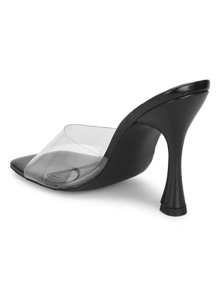 Black Patent Perspex Clear Stiletto Mules