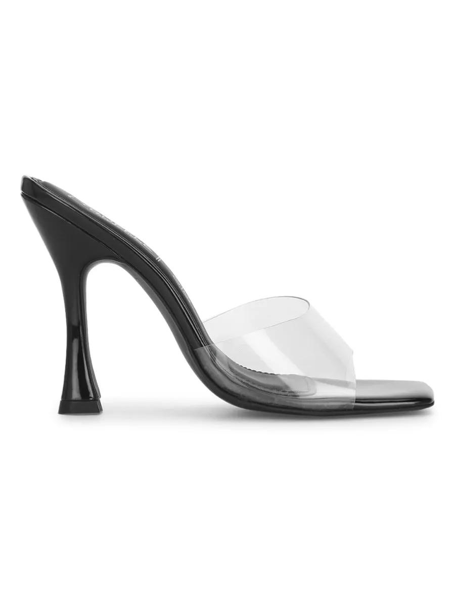 Black Patent Perspex Clear Stiletto Mules
