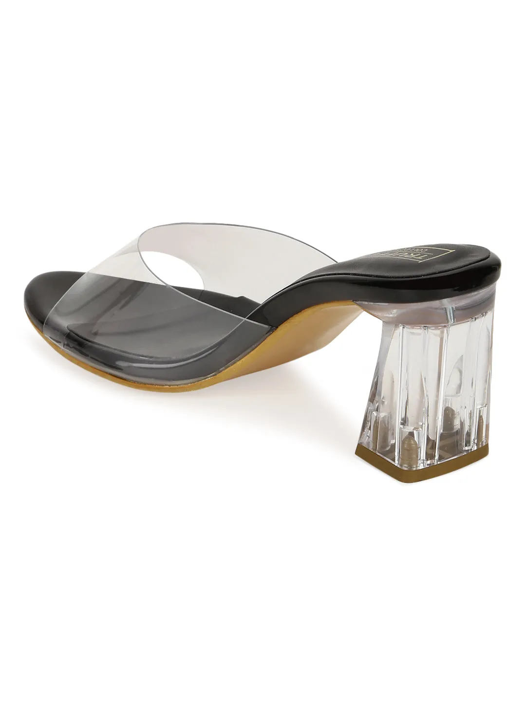 Black PU Perspex Clear Slim Block Mules (TC-SLC-A1-BLK)