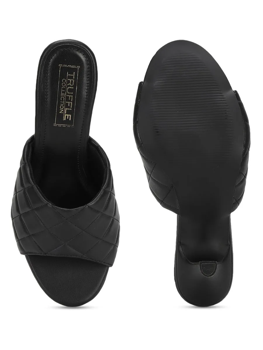Black PU Quilted High Heel Mules