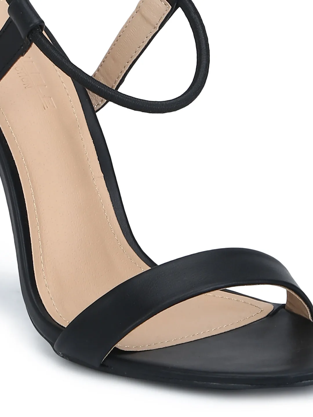Black PU Round Ankle Strap Stilettos