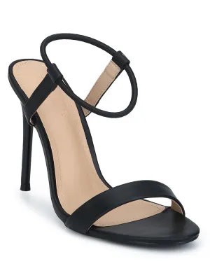 Black PU Round Ankle Strap Stilettos