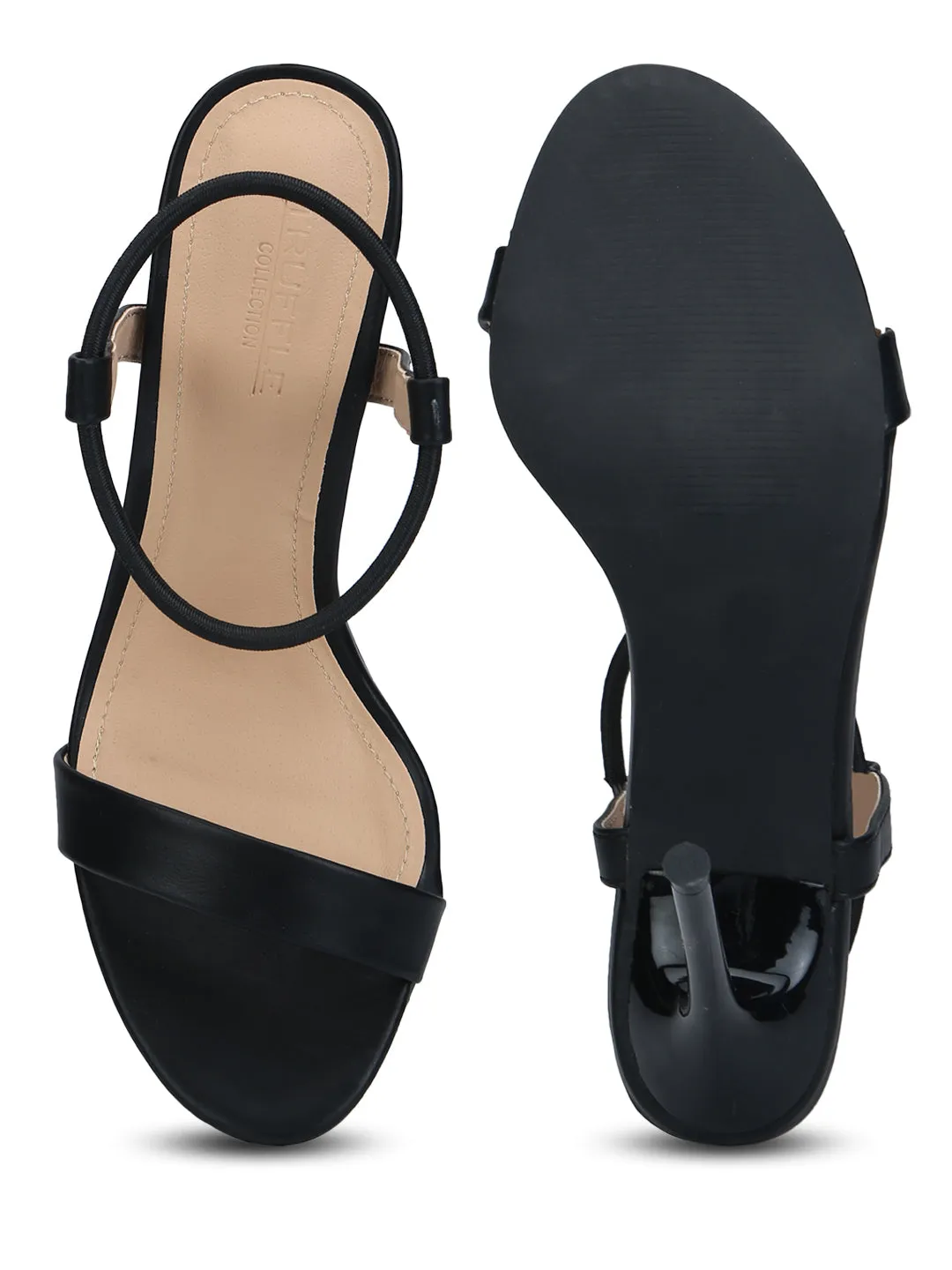 Black PU Round Ankle Strap Stilettos