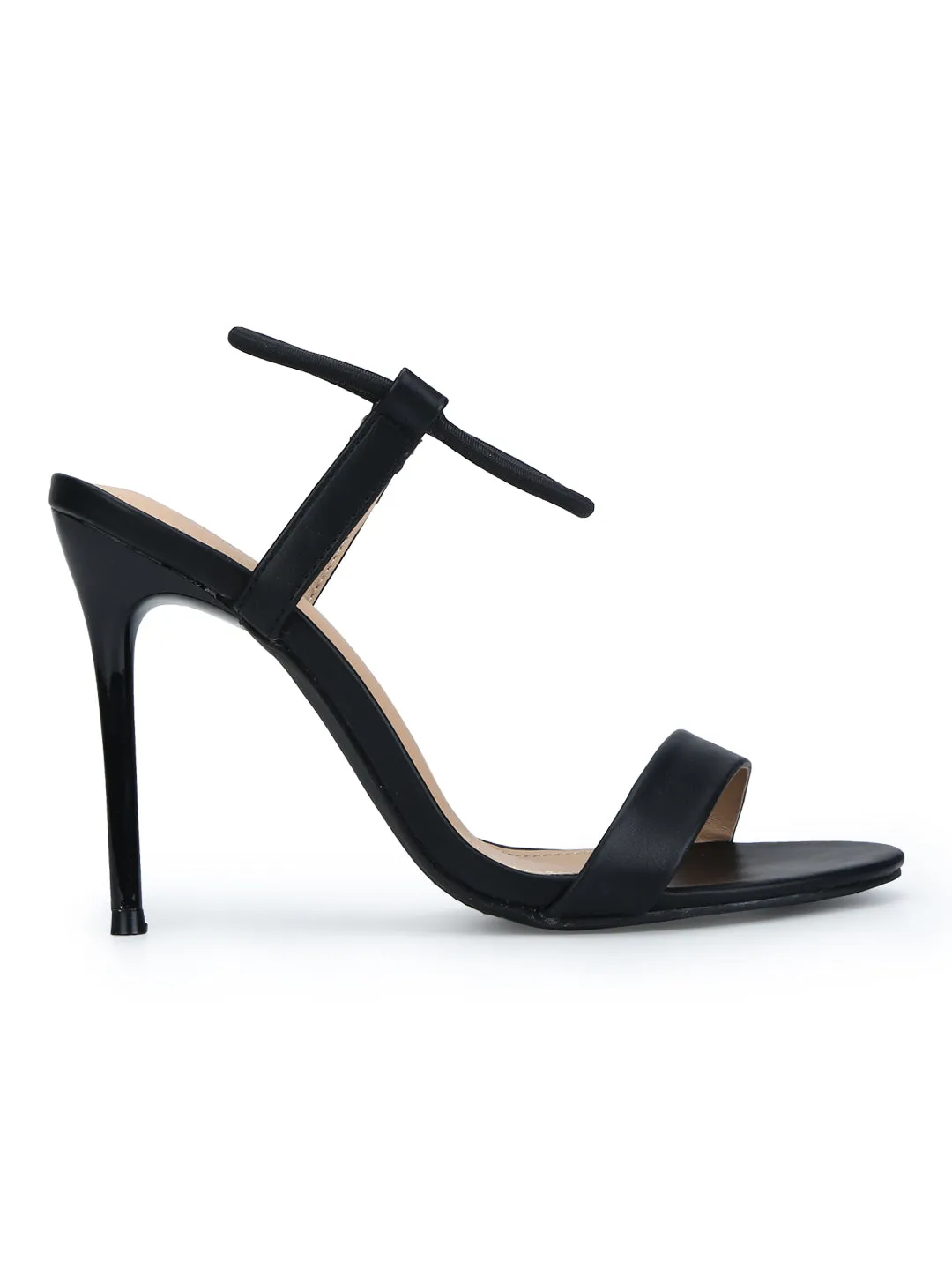 Black PU Round Ankle Strap Stilettos