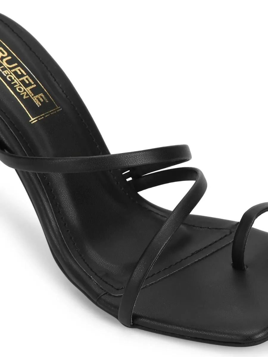 Black PU Strappy Stiletto Heel Mules