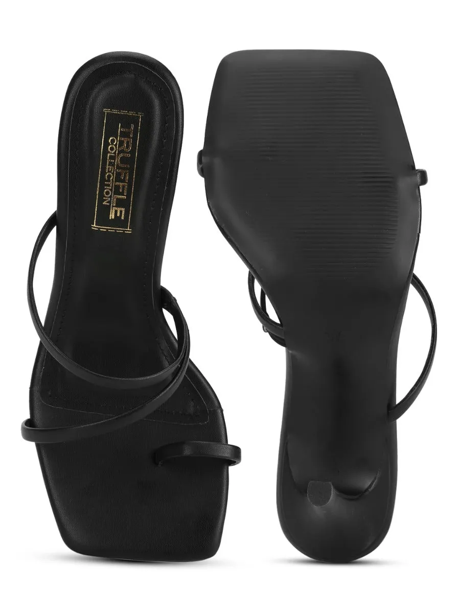 Black PU Strappy Stiletto Heel Mules