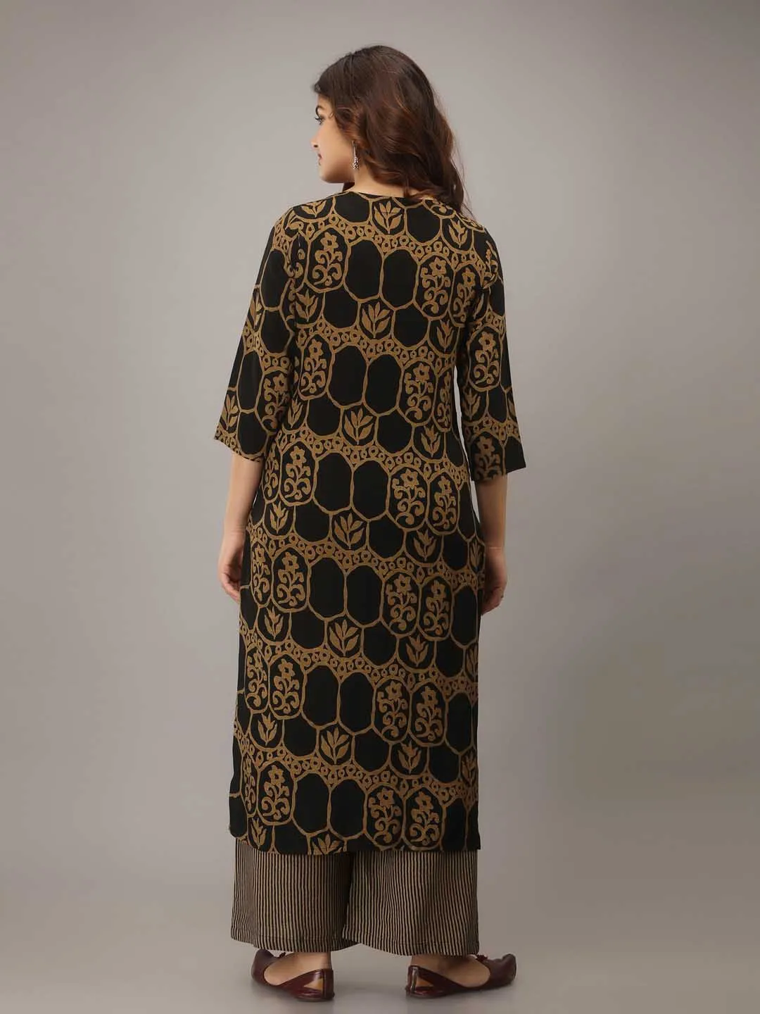 Black Rayon Straight Women's Kurta with Palazzo