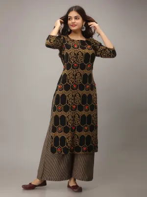 Black Rayon Straight Women's Kurta with Palazzo