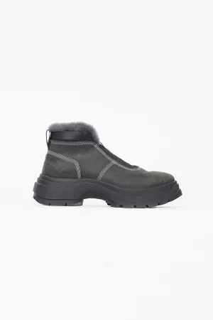 Black Suede & Shearling Ankle Boot
