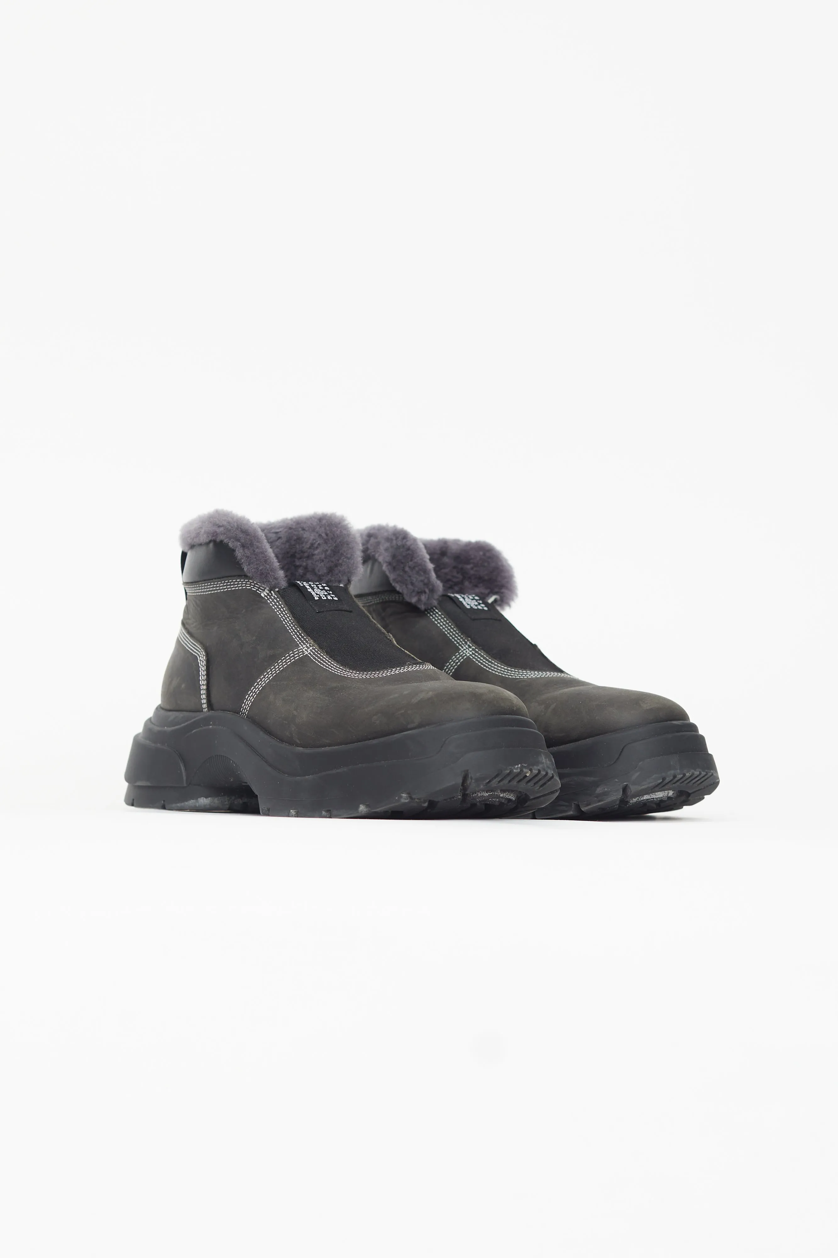 Black Suede & Shearling Ankle Boot