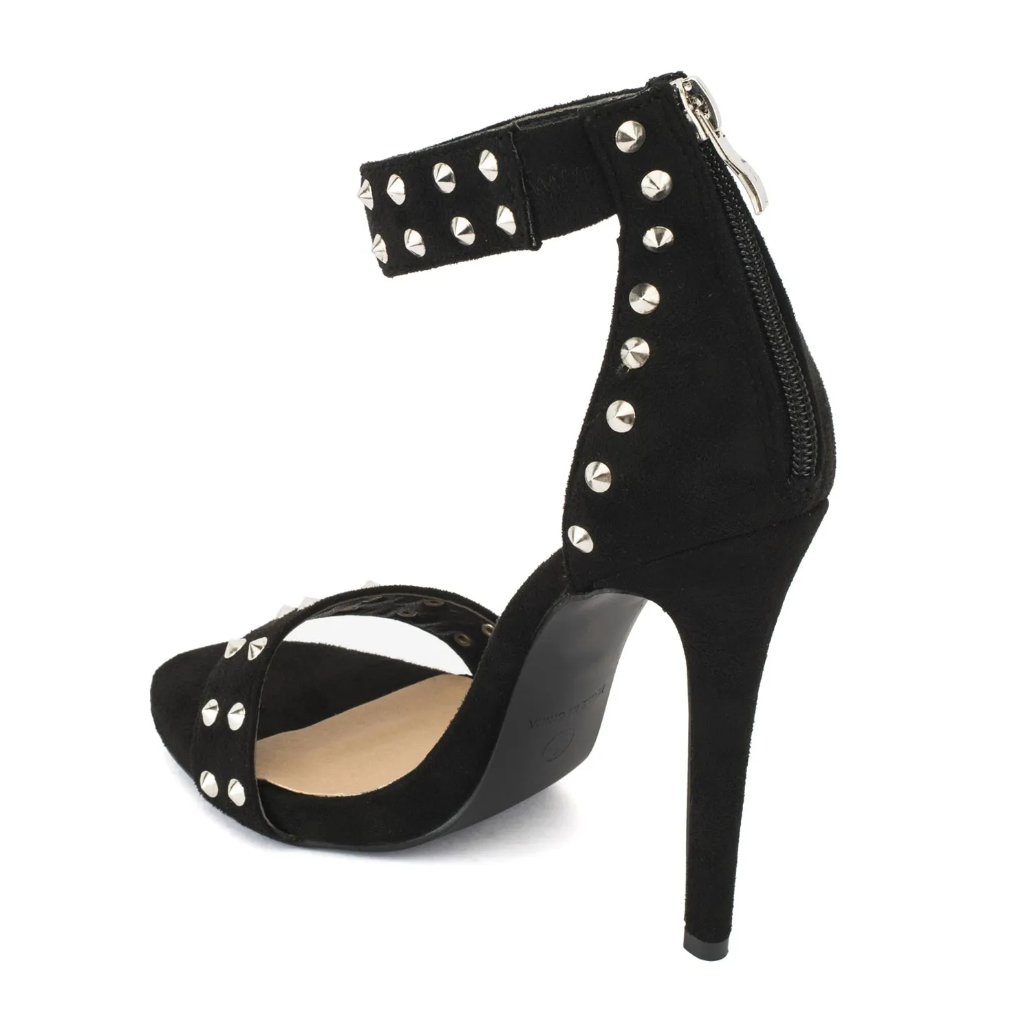 Black Suede Studded Stiletto High Heels