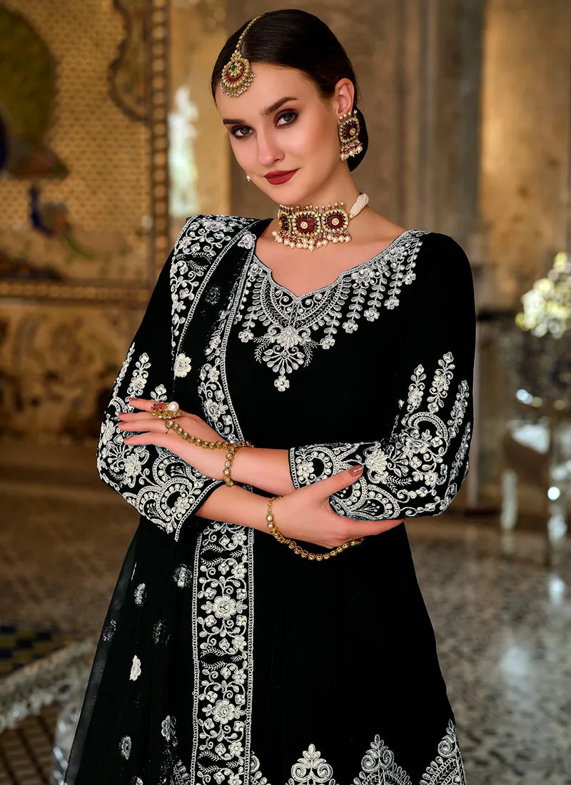 Black Zari Embroidery Wedding Anarkali Gown