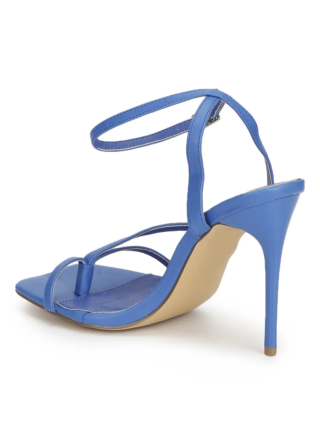 Blue Pu Ankle Strapped Stiletoes