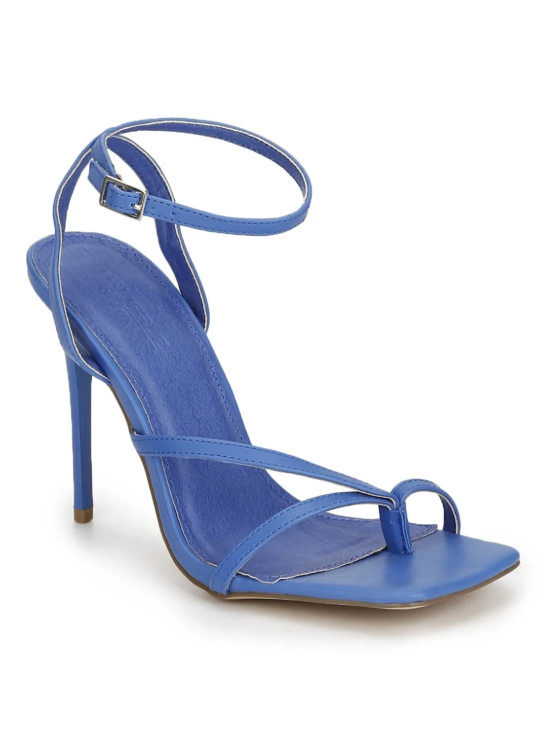 Blue Pu Ankle Strapped Stiletoes