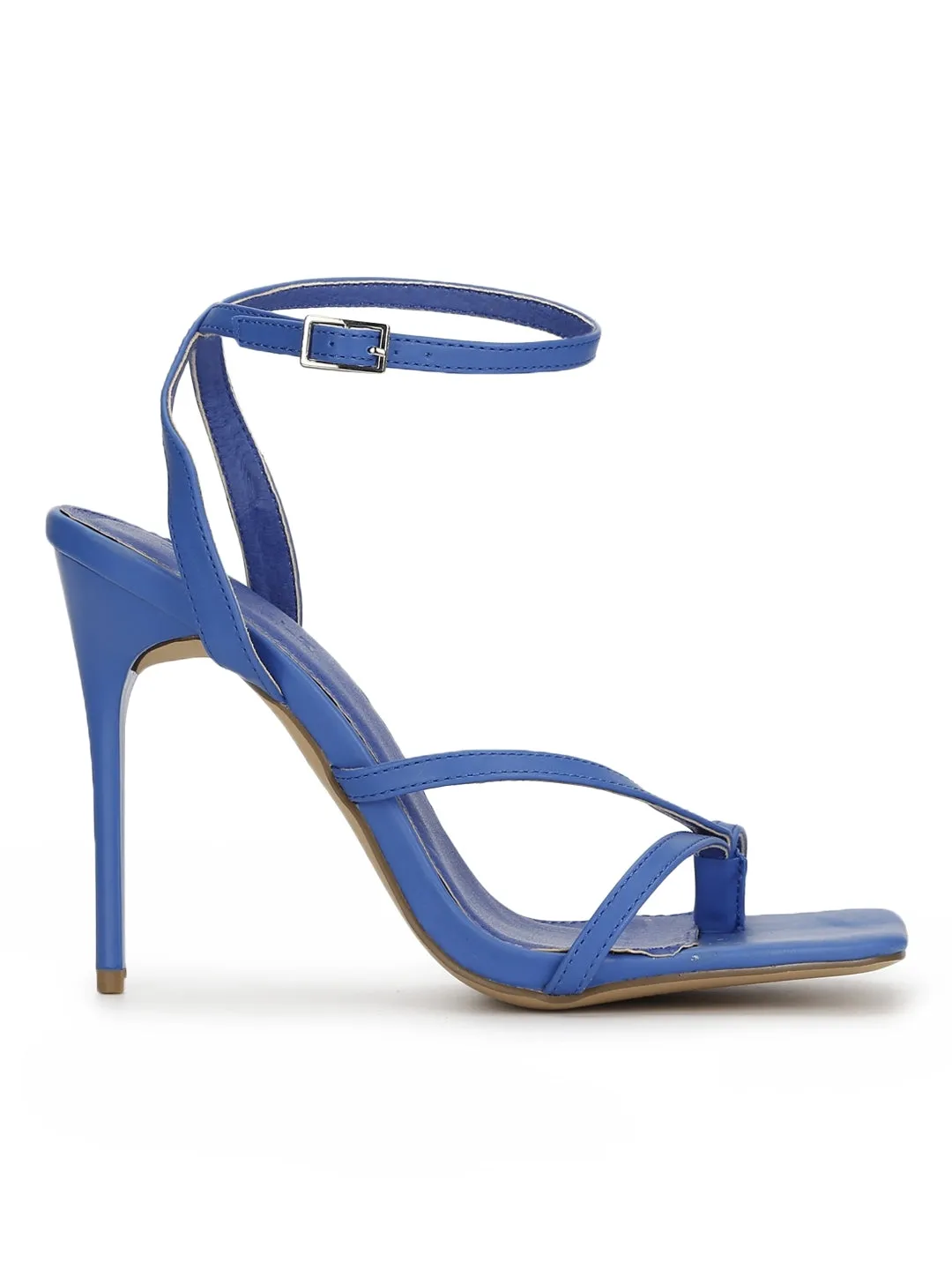 Blue Pu Ankle Strapped Stiletoes