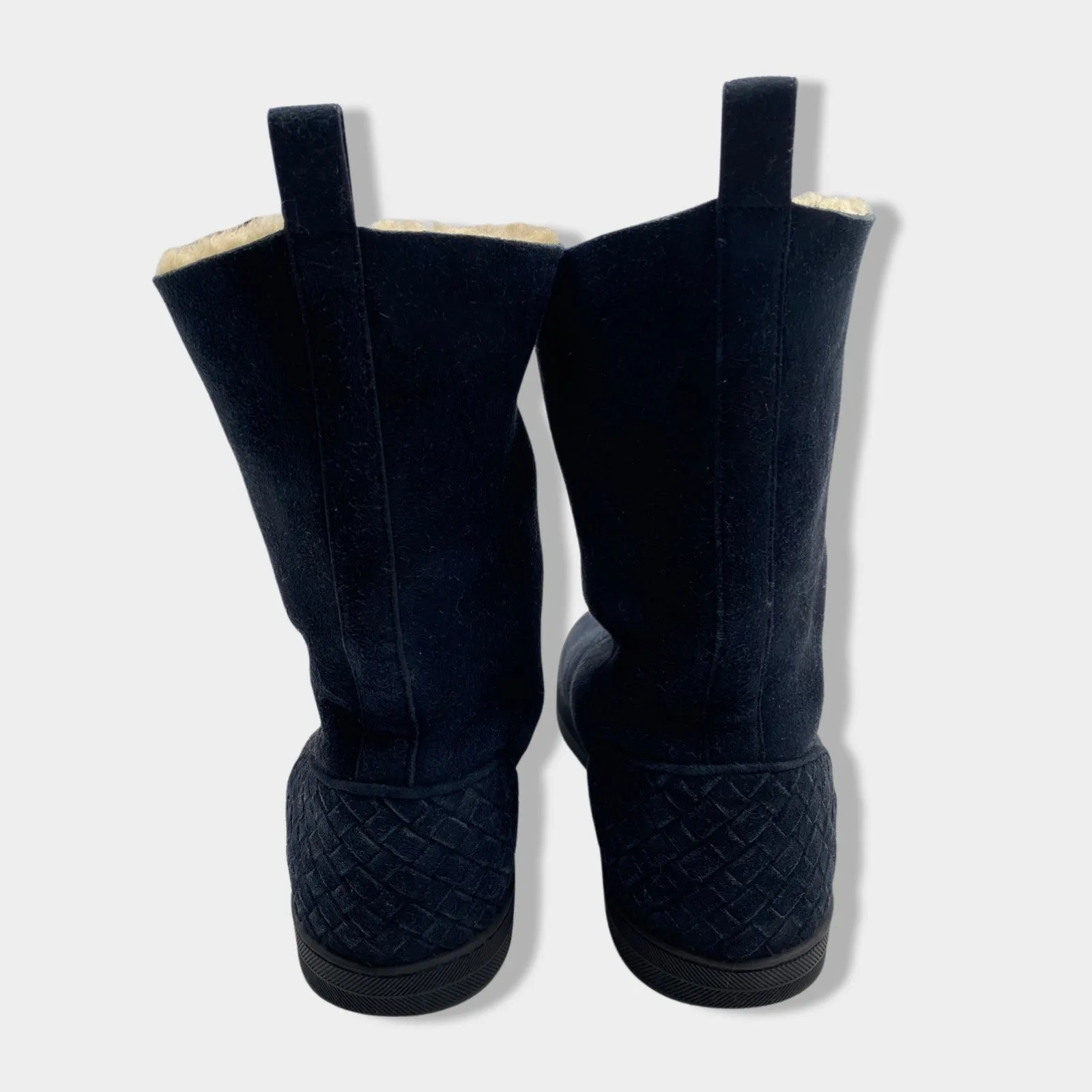 BOTTEGA VENETA navy suede and shearling boots