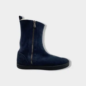 BOTTEGA VENETA navy suede and shearling boots