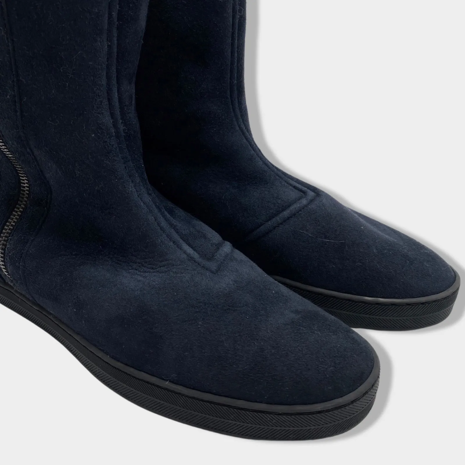 BOTTEGA VENETA navy suede and shearling boots