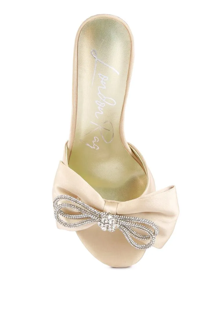 brag in rhinestone embellished bow satin heels