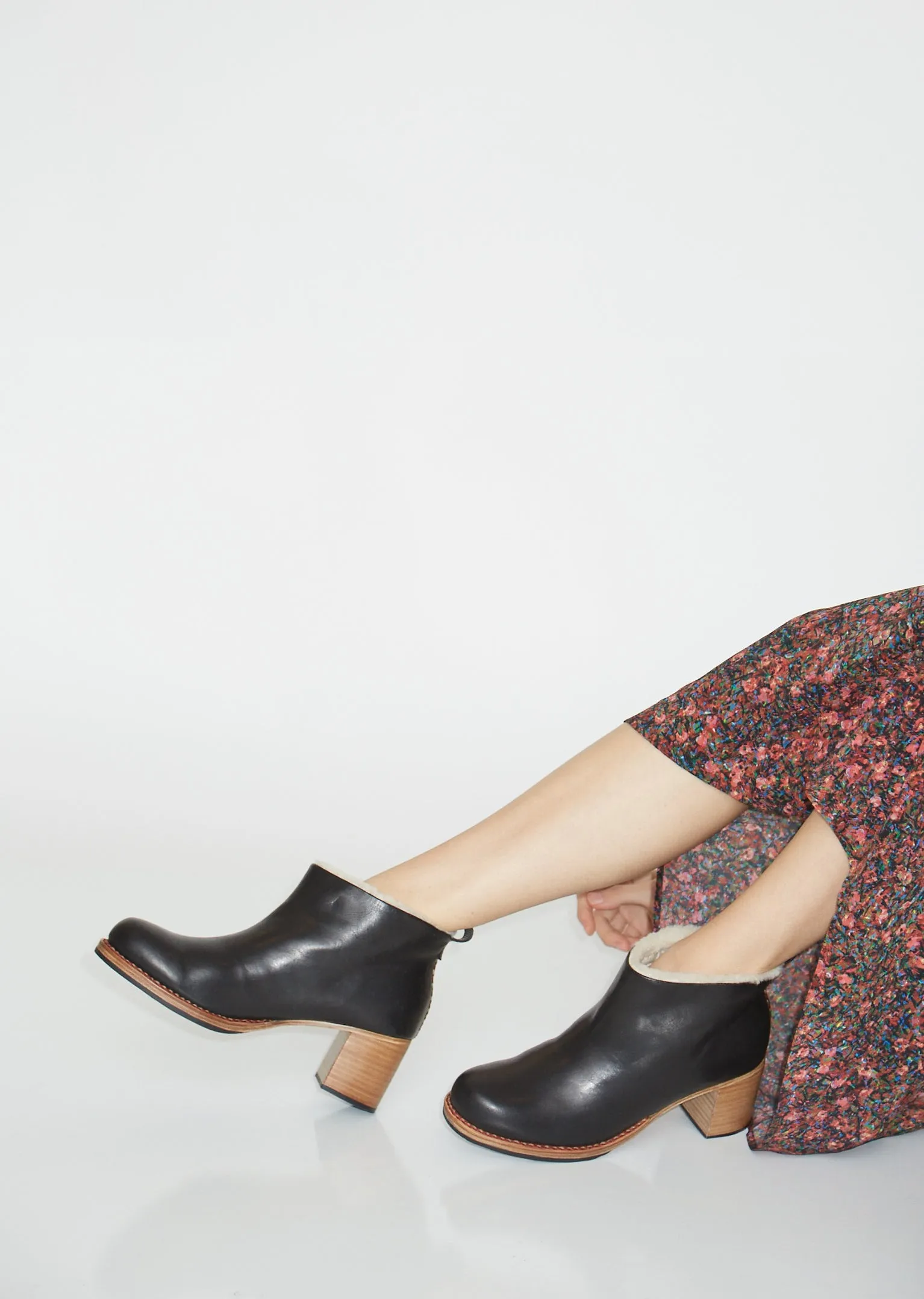 Braided Shearling Mid Heel Boots