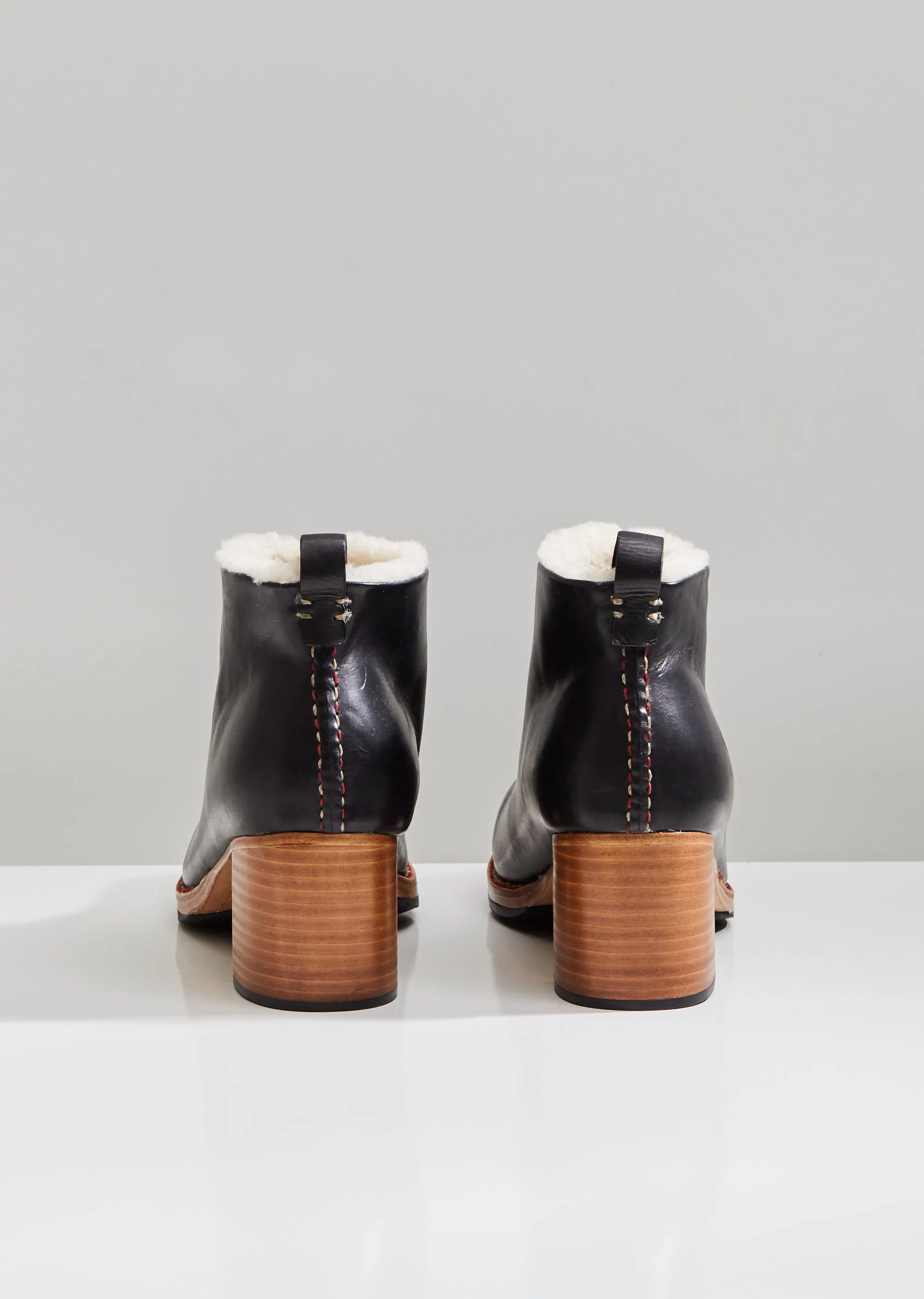 Braided Shearling Mid Heel Boots