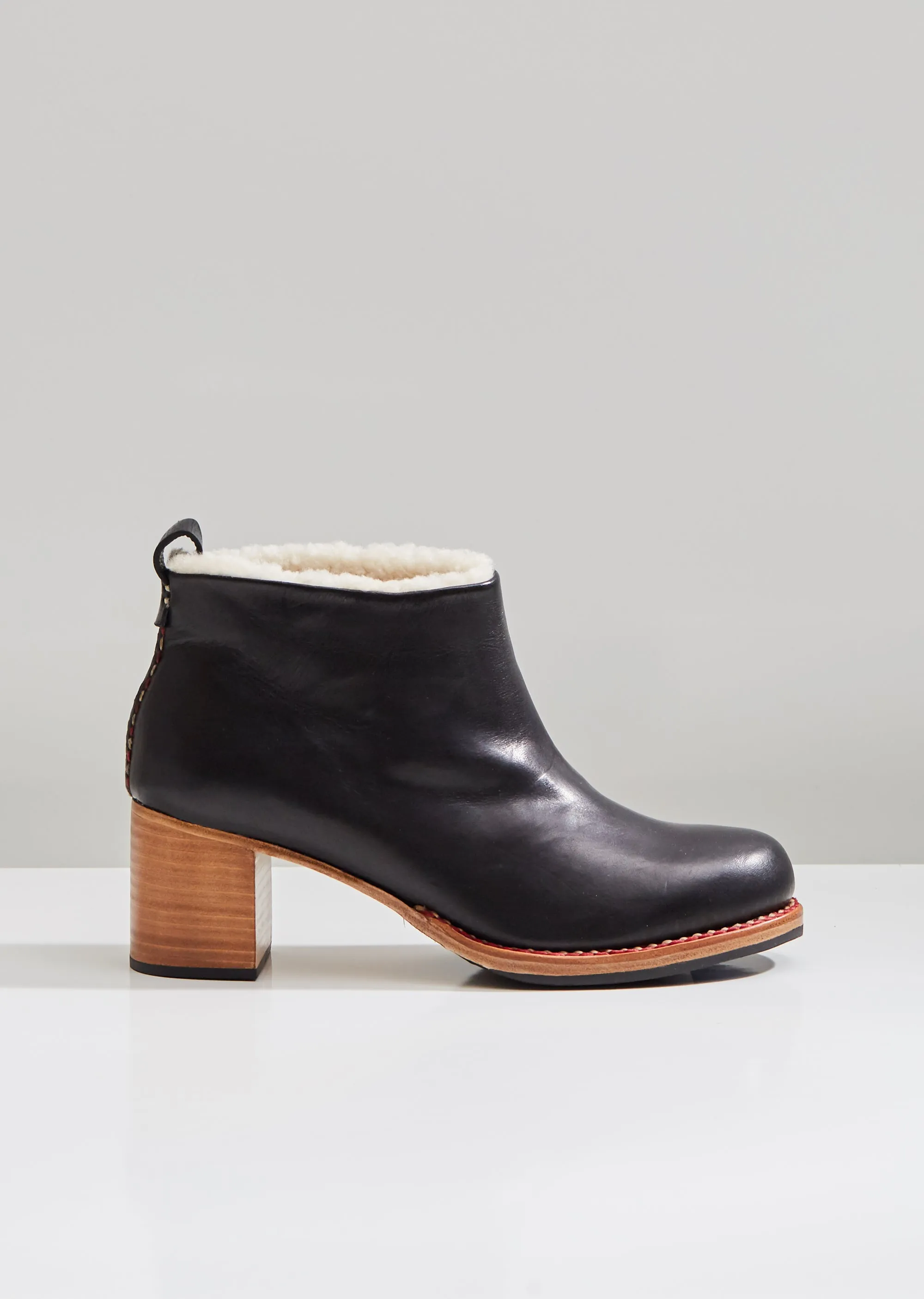 Braided Shearling Mid Heel Boots