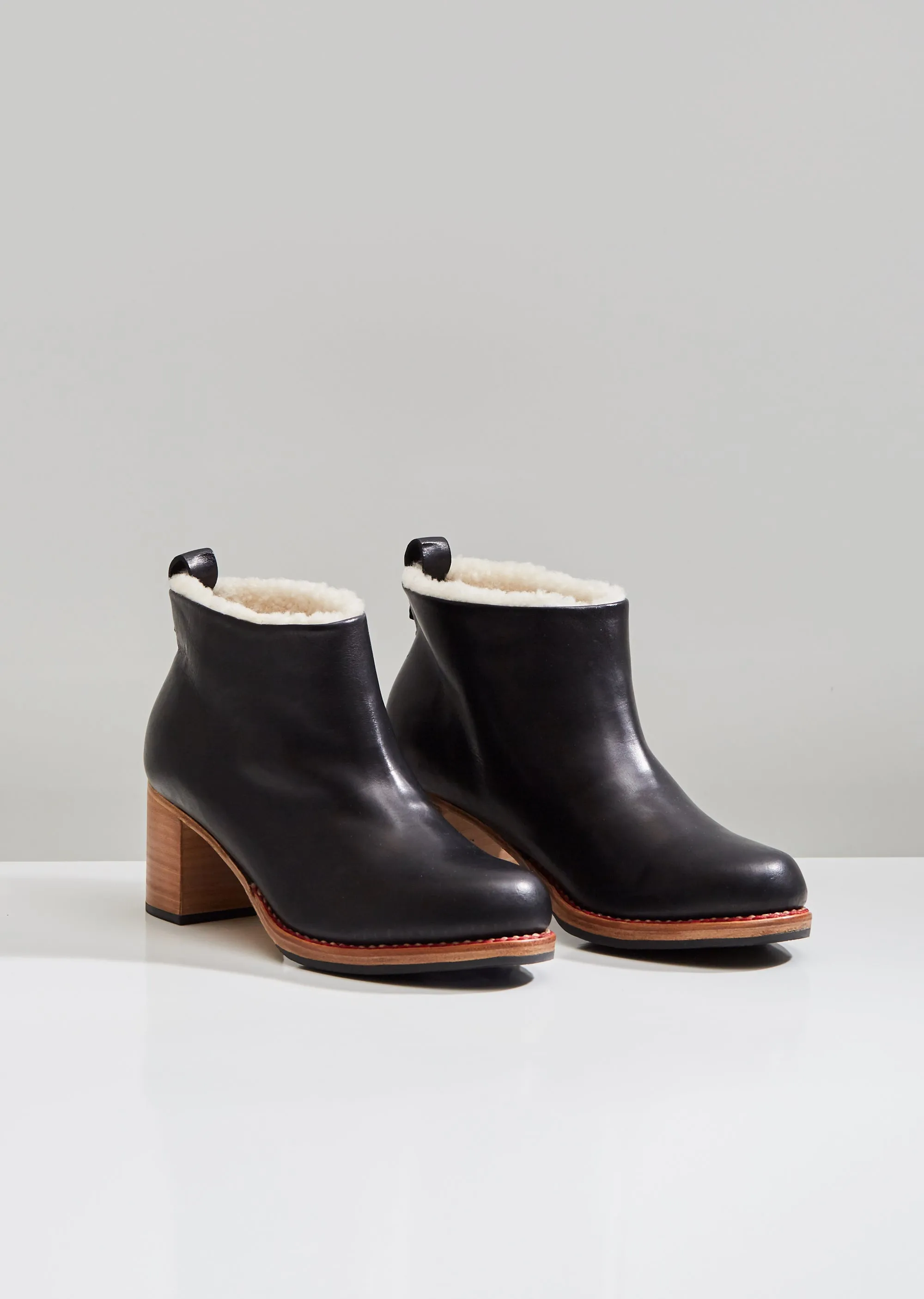 Braided Shearling Mid Heel Boots
