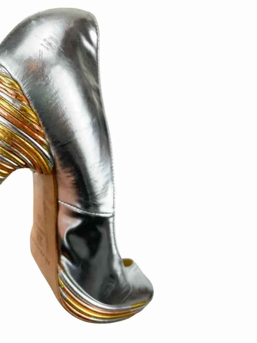 Brian Atwood, Women's Scarpa Tri-Color Metallic Pump, Silver, Size 37 (US 6.5)