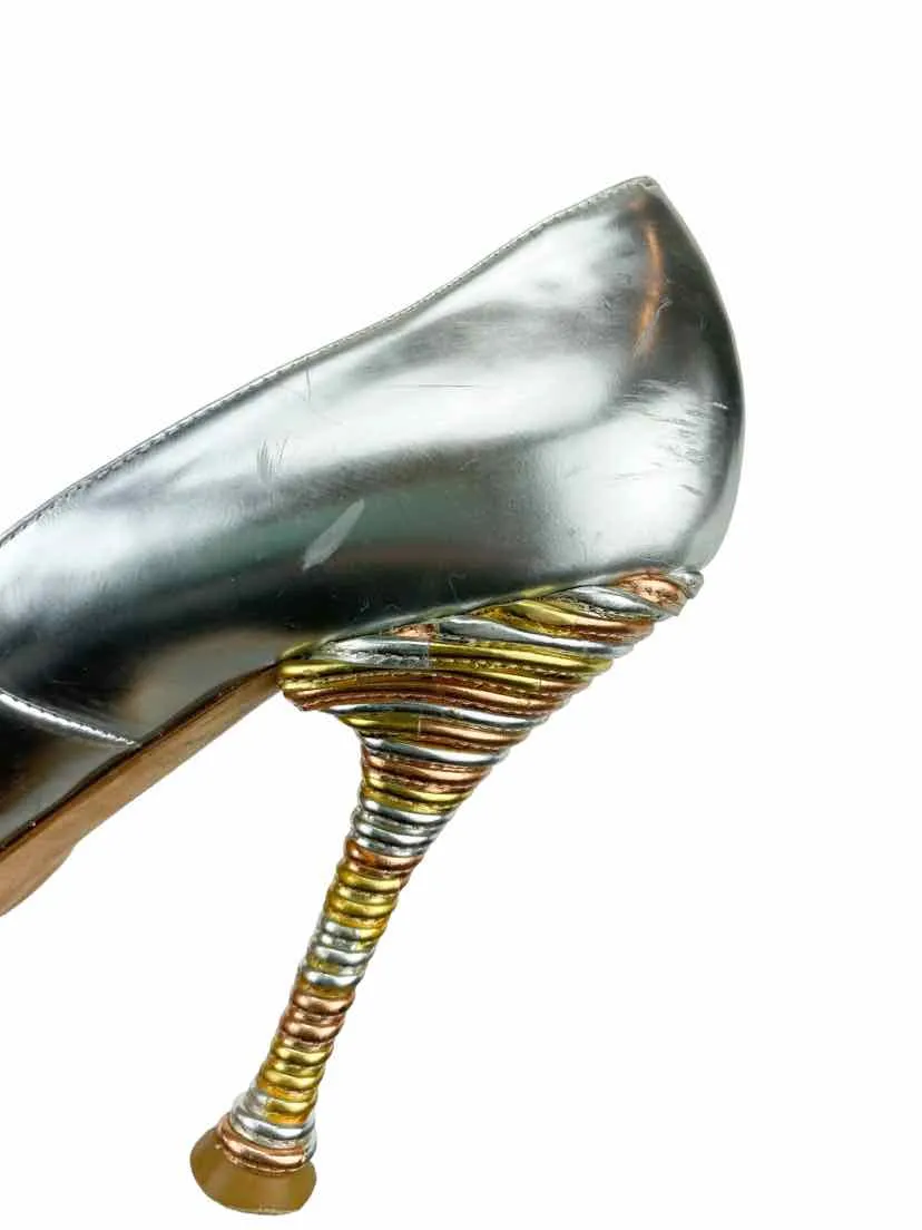 Brian Atwood, Women's Scarpa Tri-Color Metallic Pump, Silver, Size 37 (US 6.5)