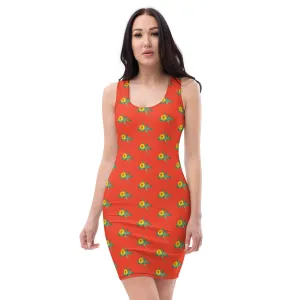 Bright Red Floral Sunflower Dress, Sunflower Print Sleeveless Women's Dress - Made in USA/EU/MX