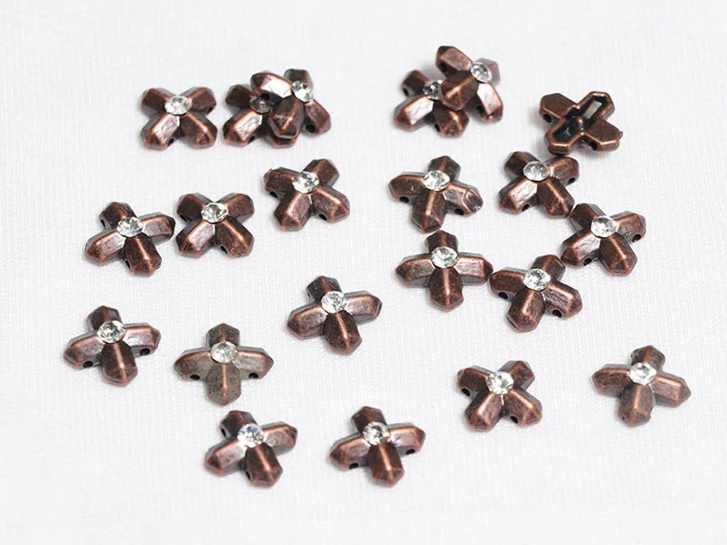 Bronze Cross Designer Plastic Beads - 14x14 mm