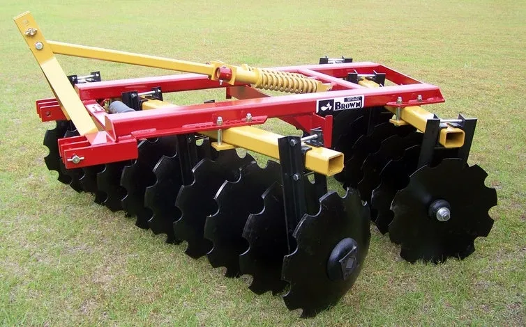 Brown Offset Disk Harrow Heavy-Duty 3PT Tractor Attachment | Multiple Cutting Widths | 60-85HP For Tractor