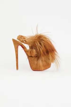 Brown Suede Splash Fur Platform Heel