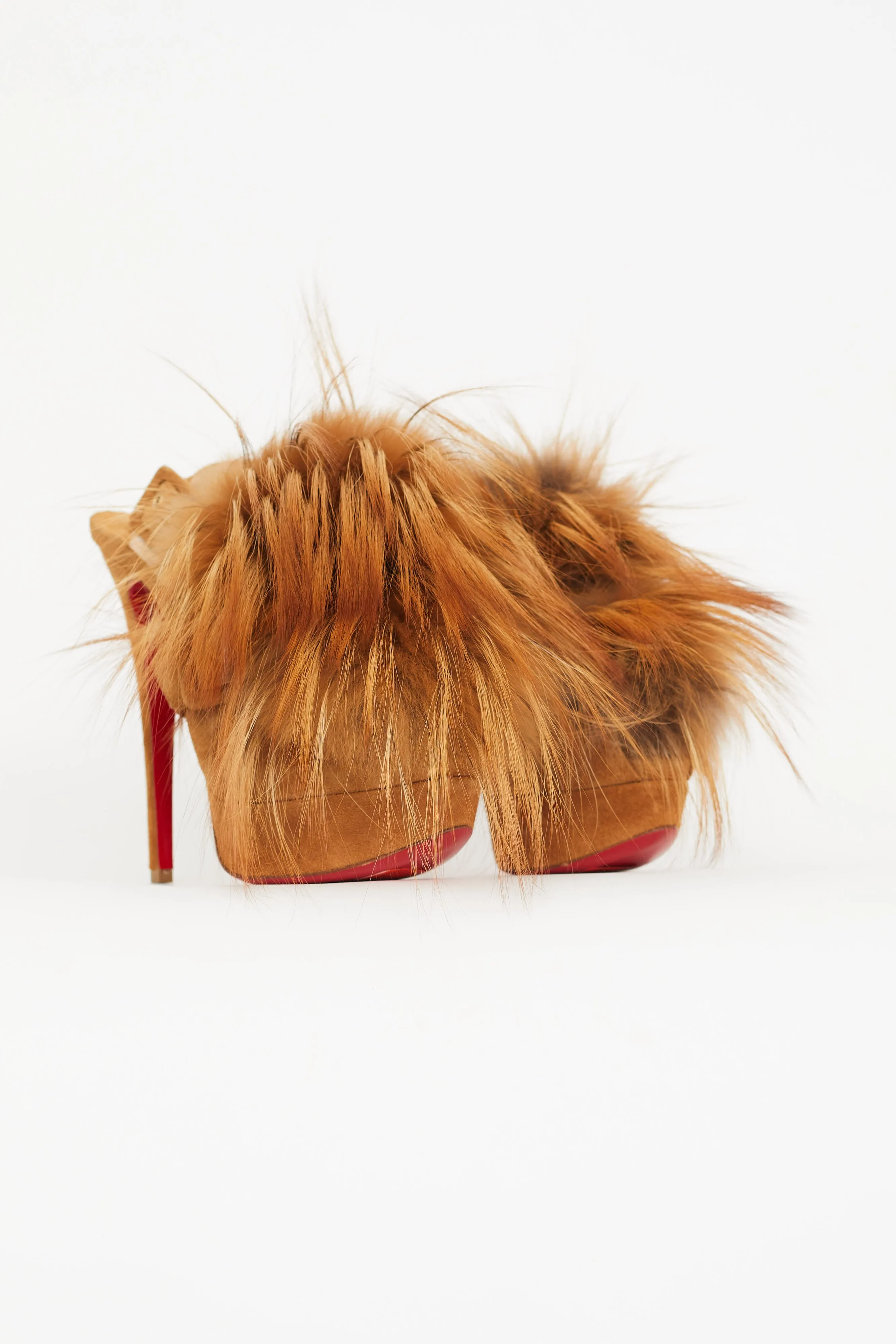Brown Suede Splash Fur Platform Heel