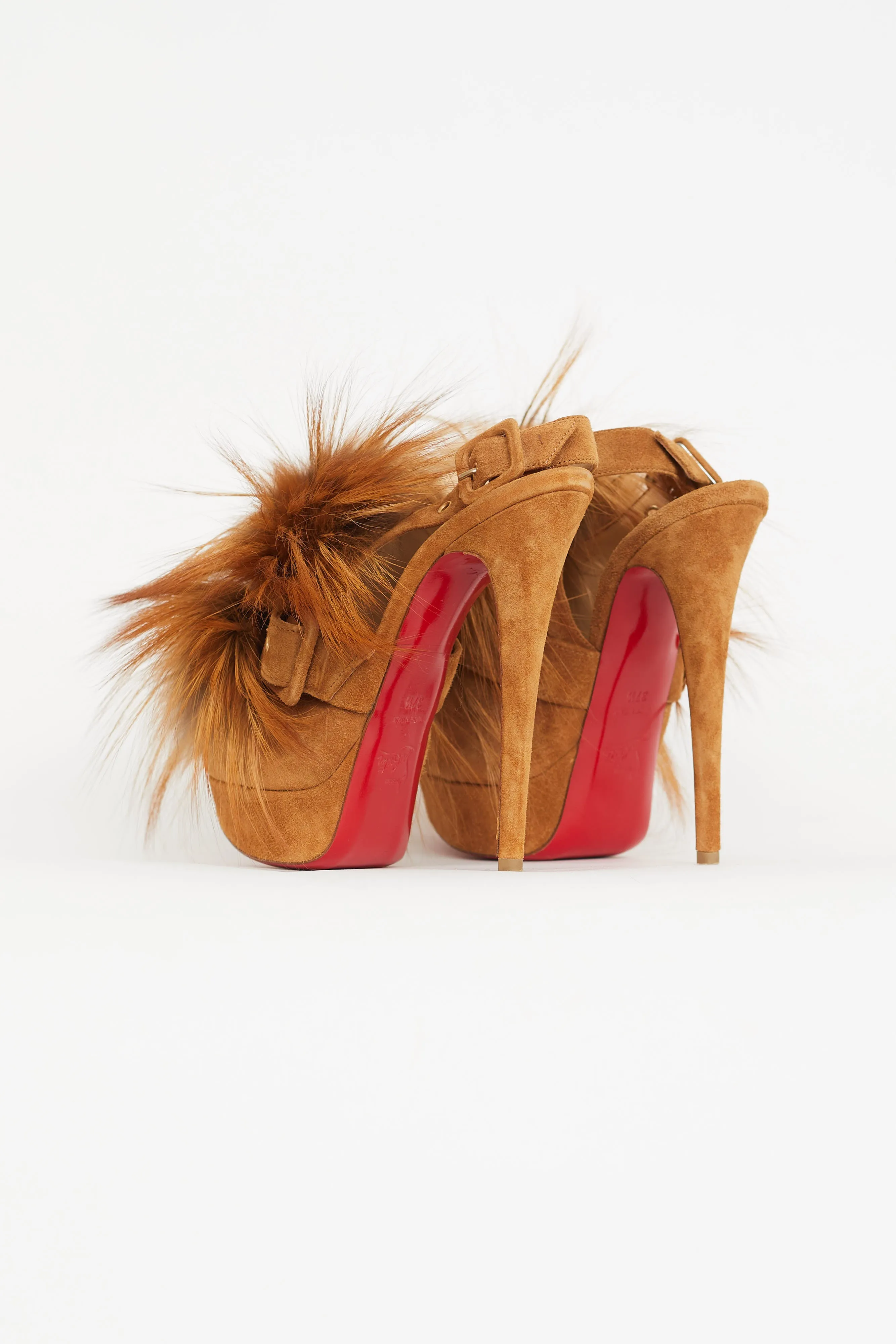 Brown Suede Splash Fur Platform Heel
