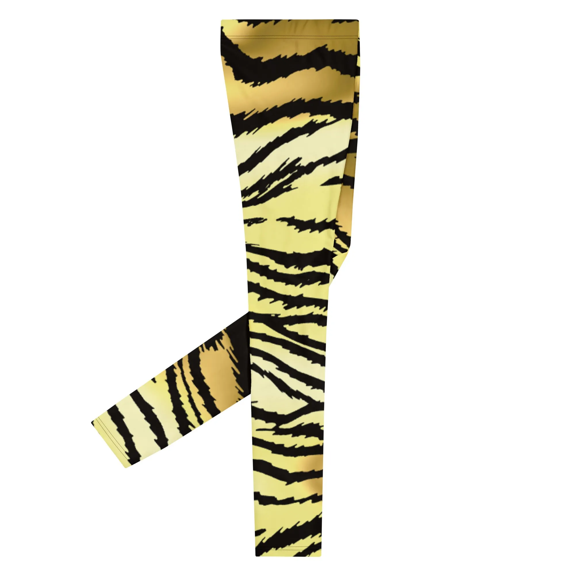 Brown Tiger Striped Men's Leggings, Classic Brown Tiger Leggings, Brown Tiger Pants For Men - Made in USA/EU/MX