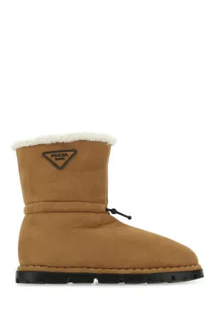 Camel shearling ankle boots