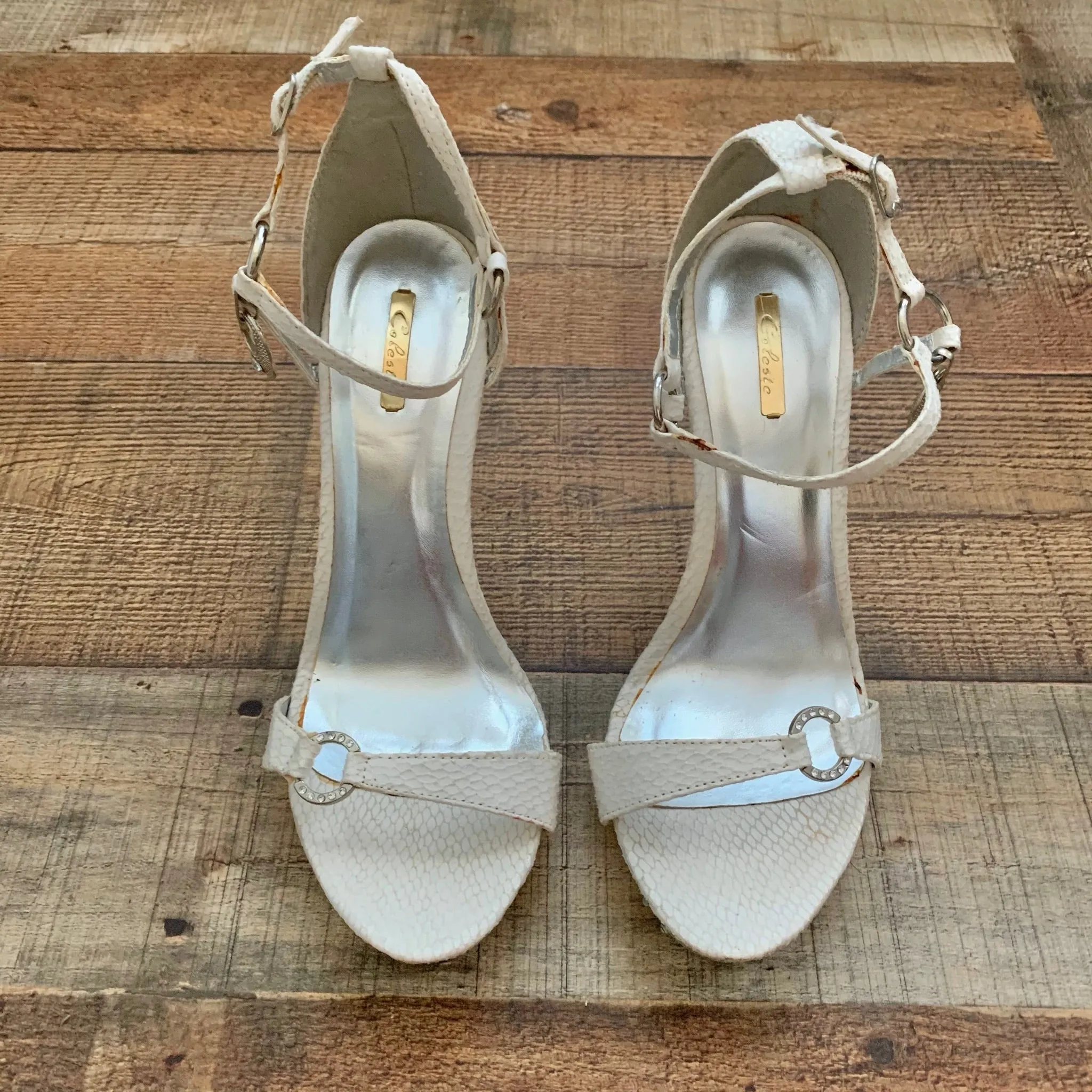 Celeste Animal Print Faux Leather Sandal Stilettos- Size 8.5