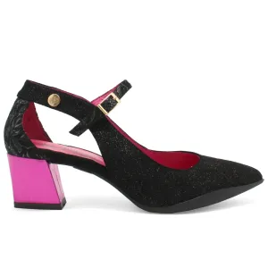 Chanii B "La La" Black Sparkle/Fuchsia - Pump