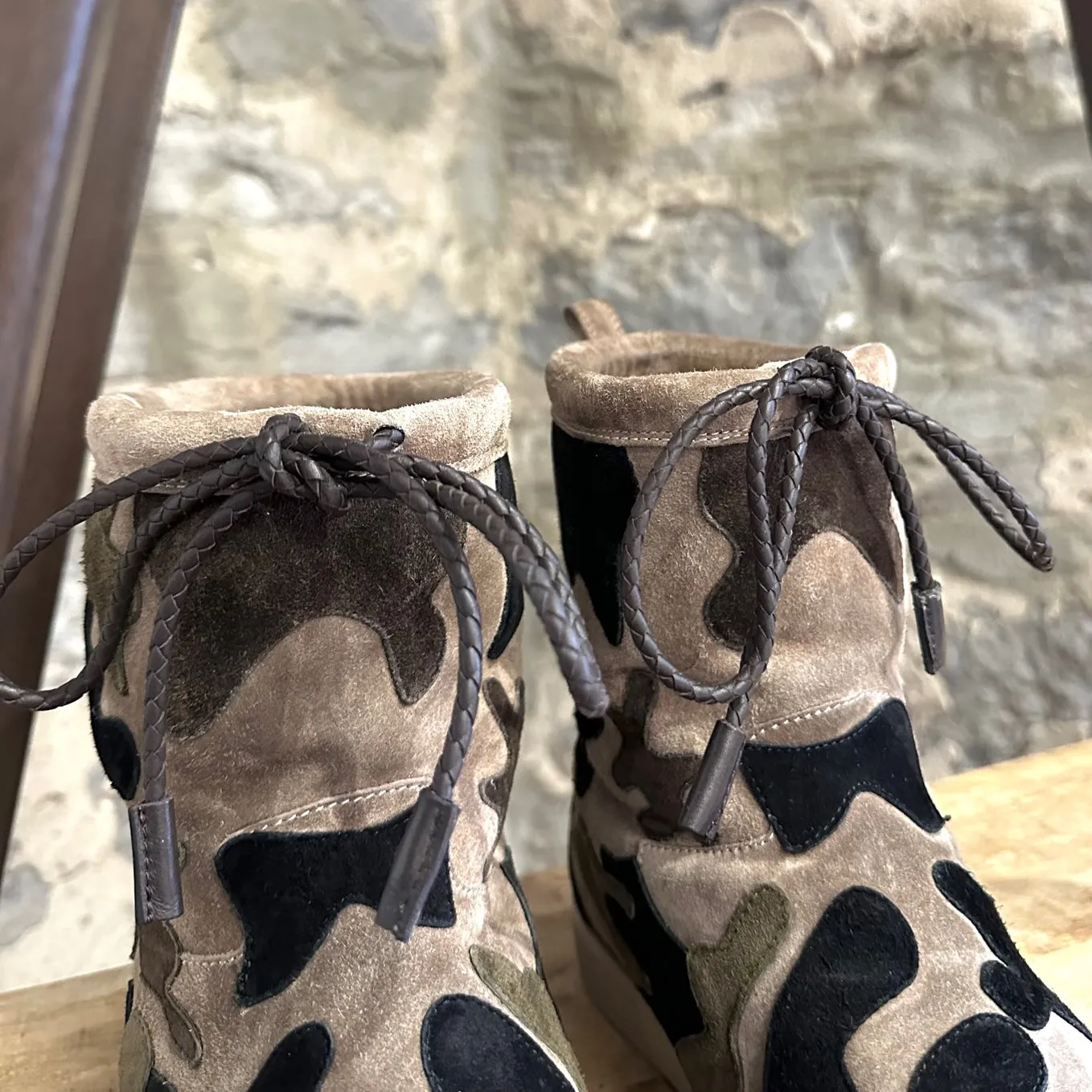 Christian Louboutin Rare Halluolapon Camouflage Suede and Shearling Boots