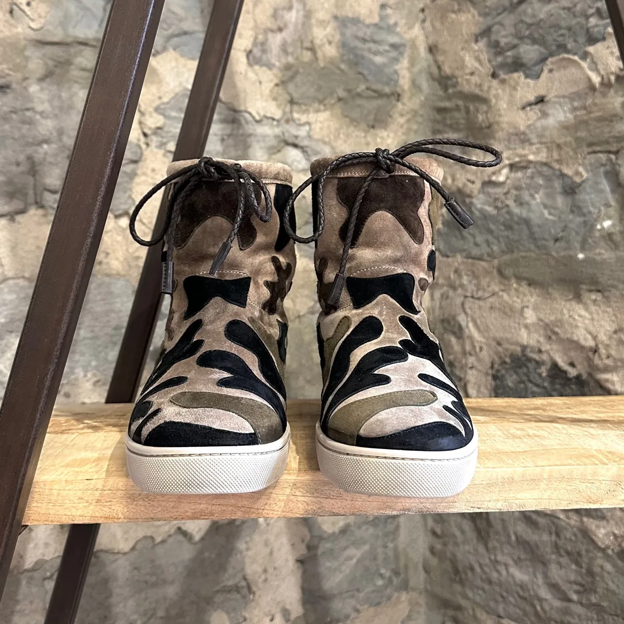 Christian Louboutin Rare Halluolapon Camouflage Suede and Shearling Boots