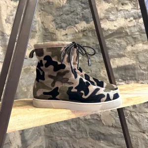 Christian Louboutin Rare Halluolapon Camouflage Suede and Shearling Boots