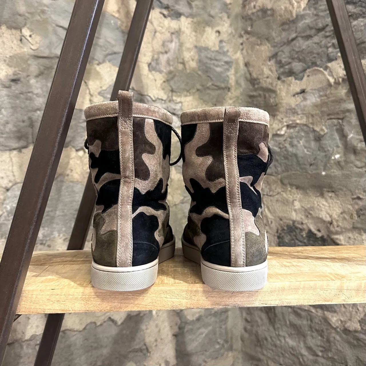 Christian Louboutin Rare Halluolapon Camouflage Suede and Shearling Boots