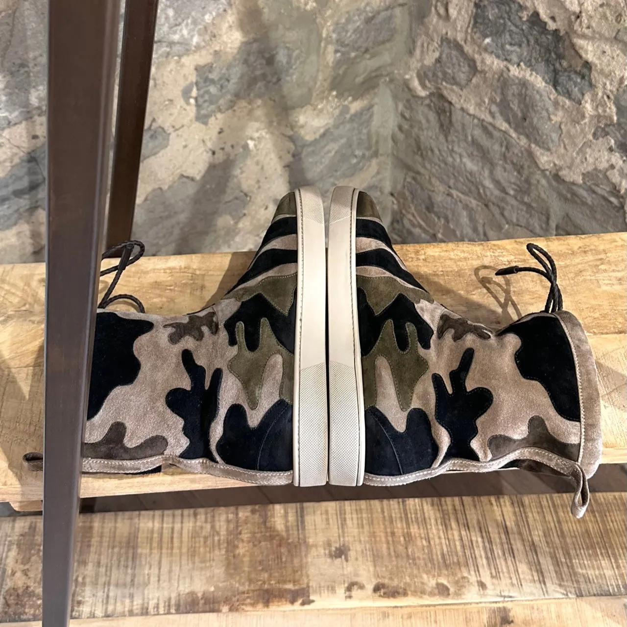 Christian Louboutin Rare Halluolapon Camouflage Suede and Shearling Boots