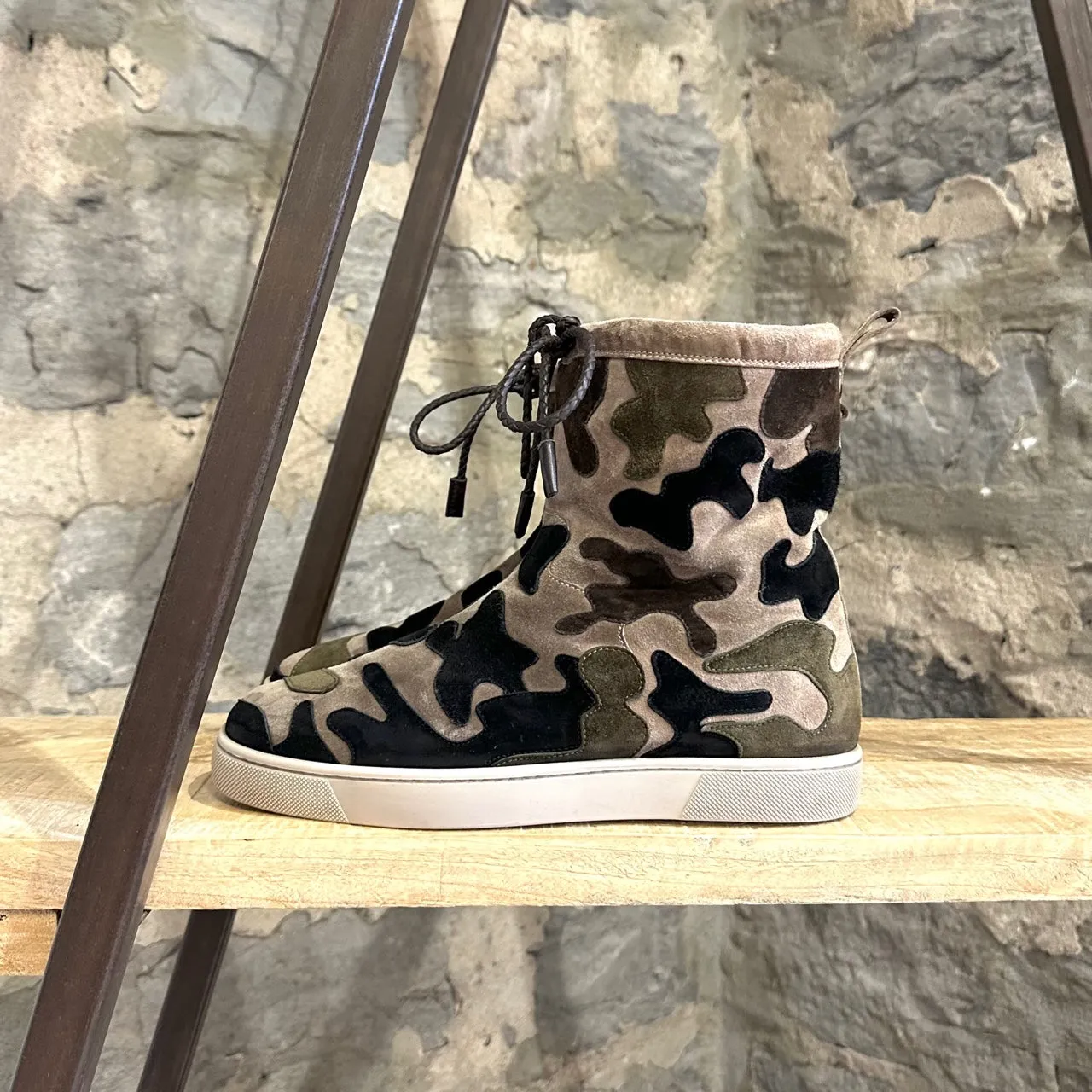 Christian Louboutin Rare Halluolapon Camouflage Suede and Shearling Boots