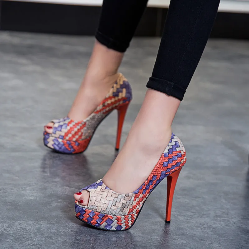 Colorful Peep Toe Platform Stiletto High Heel Sandals
